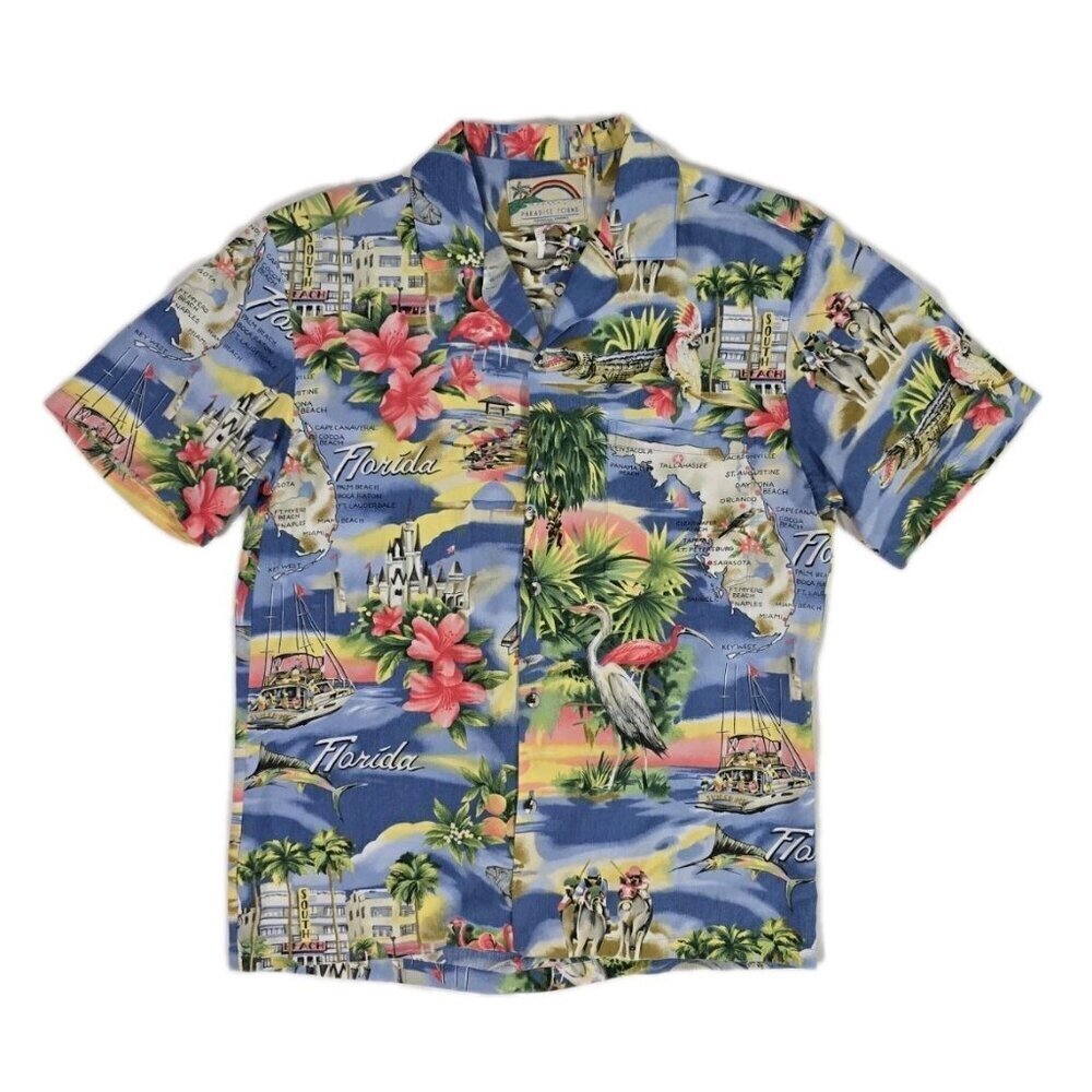 Vintage Paradise Found FLORIDA All Over Print Hawaiian Style Aloha Shirt Women S